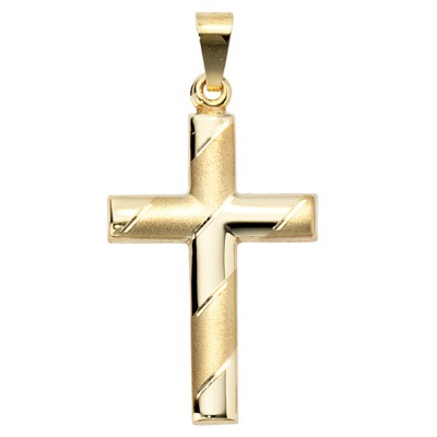Anhänger Kreuz 333 Gelbgold mattiert diamantiert Kreuzanhänger Goldkreuz
