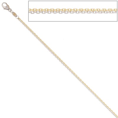 Ankerkette 2-reihig 585 Gelbgold Weißgold 45cm Gold Kette Weißgoldkette