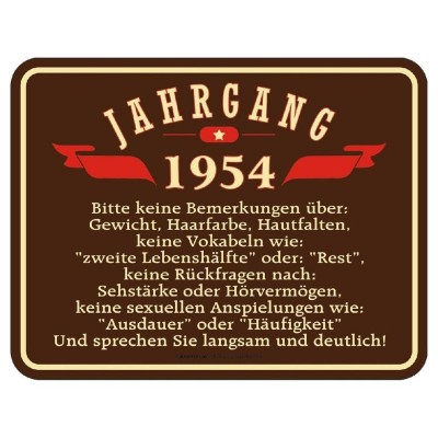 geprägtes Blechschild Jahrgang 1954