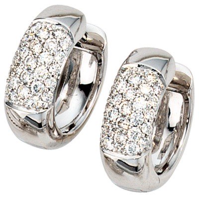 Creolen rund 585 Weißgold 54 Diamanten Brillanten Ohrringe Weißgoldcreolen