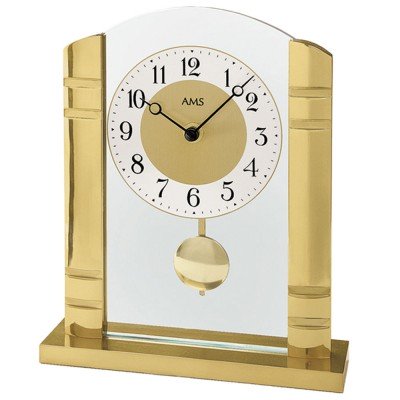 Tischuhr Quarz mit Pendel golden Metall mit Aluminium und Glas