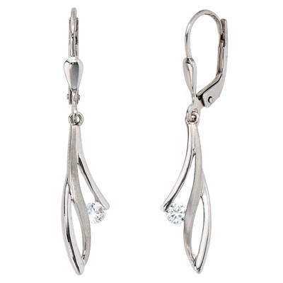 Boutons 333 Gold Weißgold mattiert 2 Zirkonia Ohrringe Ohrhänger Goldohrringe