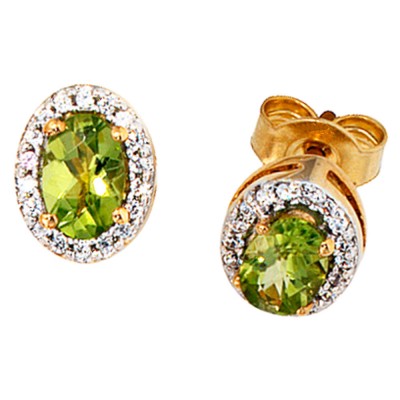 Ohrstecker oval 585 Gelbgold 36 Diamanten 2 Peridote grün Peridot