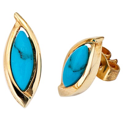 Ohrstecker oval 585 Gelbgold 2 Türkise türkis Ohrringe Goldohrstecker