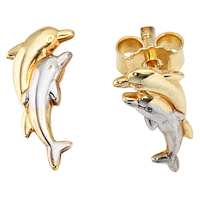 Kinder Ohrstecker Delfine 333 Gelbgold bicolor Ohrringe Kinderohrringe
