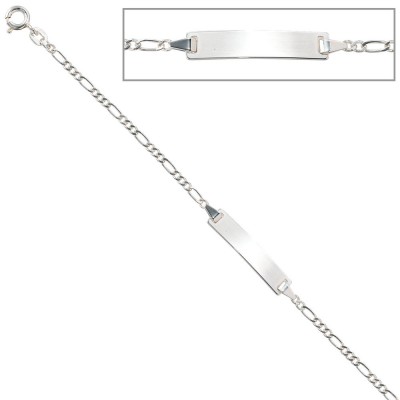 Schildband 925 Sterling Silber rhodiniert 16cm Gravur ID Armband Federring