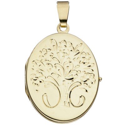 Medaillon oval Blumen 585 Gelbgold Anhänger zum Öffnen