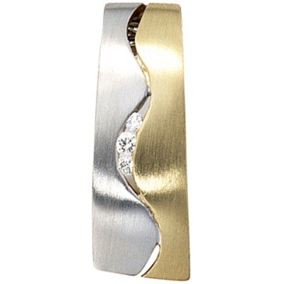 Anhänger 585 Gelbgold Weißgold bicolor matt 3 Diamanten Brillanten
