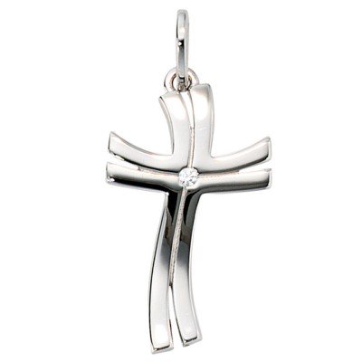 Anhänger Kreuz 585 Weißgold 1 Diamant Brillant Kreuzanhänger Goldkreuz