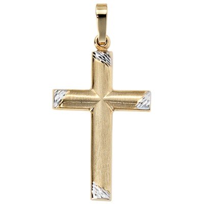 Anhänger Kreuz 333 Gelbgold bicolor mattiert Kreuzanhänger Goldkreuz