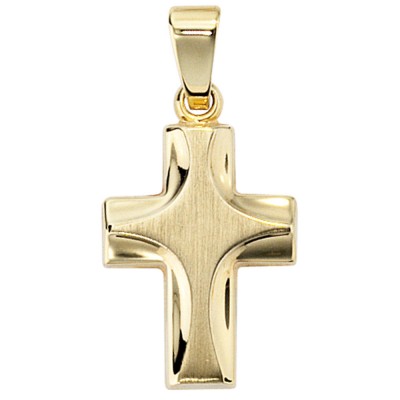 Anhänger Kreuz 585 Gelbgold mattiert Kreuzanhänger Goldkreuz