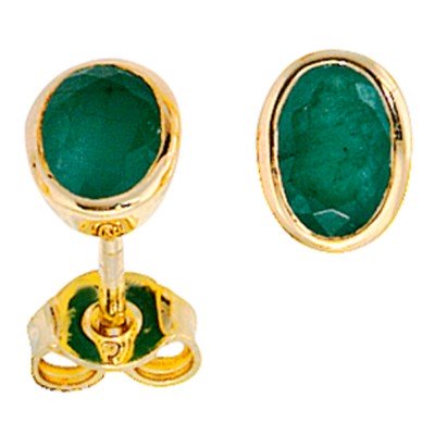 Ohrstecker oval 585 Gelbgold 2 Smaragde grün Ohrringe Goldohrstecker