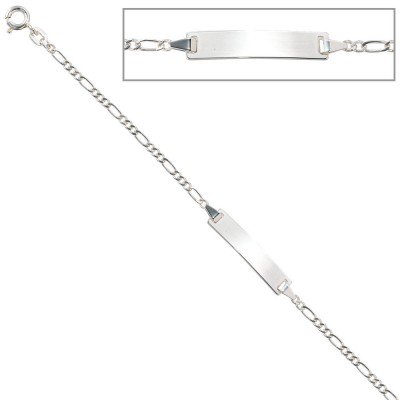 Schildband 925 Sterling Silber rhodiniert 16cm Gravur ID Armband Federring