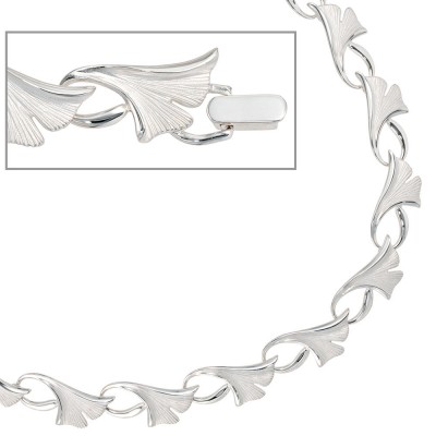 Collier Halskette Ginko Ginkgo 925 Silber mattiert 47cm Kette Silberkette