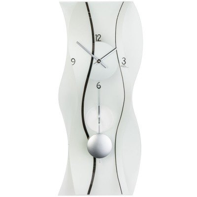 Wanduhr Quarz mit Pendel modern geschwungen Pendeluhr mit Glas schwarz