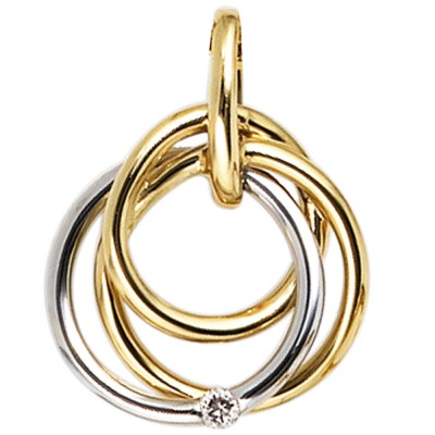 Anhänger 585 Gelbgold Weißgold bicolor 1 Diamant Goldanhänger verschlungen