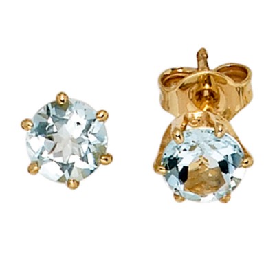 Ohrstecker rund 585 Gelbgold 2 Aquamarine hellblau blau Ohrringe