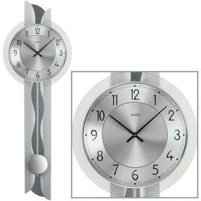 Wanduhr Quarz mit Pendel silbern modern Pendeluhr