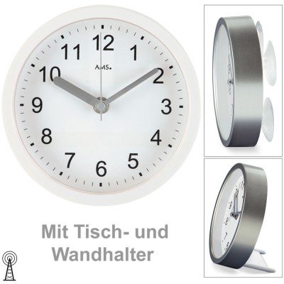 Wanduhr Tischuhr Badezimmeruhr Funk weiß wasserdicht