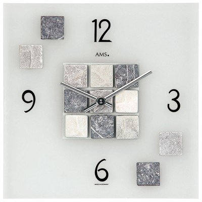 Wanduhr Quarz analog eckig in Stein Optik mit Natursteinen und Glas