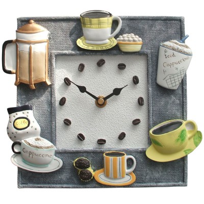 Küchenuhr Wanduhr Küche Quarz analog eckig Motiv Kaffeezeit