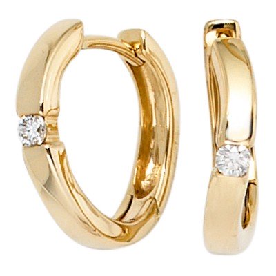 Creolen 585 Gelbgold 2 Diamanten Brillanten 0,08ct. Ohrringe Goldcreolen