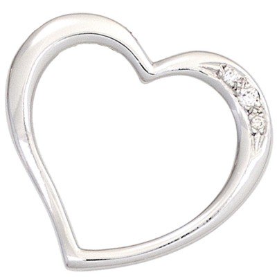 Anhänger Herz 585 Weißgold 3 Diamanten Brillanten 0,03ct. Herzanhänger
