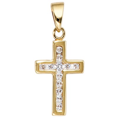 Anhänger Kreuz 333 Gelbgold 12 Zirkonia Kreuzanhänger Goldkreuz