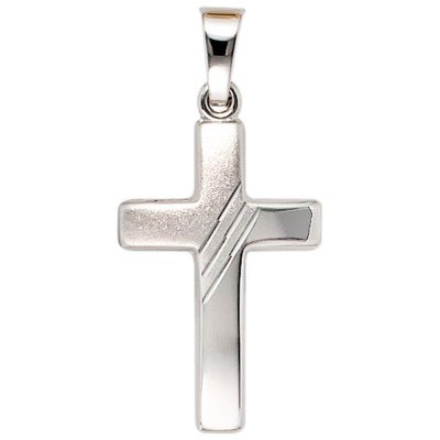 Anhänger Kreuz 333 Gold Weißgold mattiert Kreuzanhänger Goldkreuz