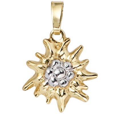 Anhänger Edelweiß 333 Gelbgold bicolor Goldanhänger