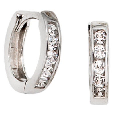 Creolen rund 375 Gold Weißgold 10 Zirkonia Ohrringe Goldohrringe Goldcreolen