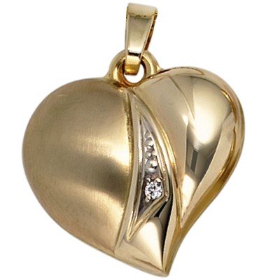 Anhänger Herz 333 Gelbgold mattiert 1 Zirkonia Herzanhänger