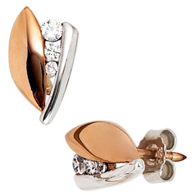 Ohrstecker 375 Rotgold Weißgold bicolor 6 Zirkonia Ohrringe