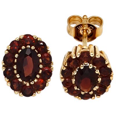 Ohrstecker oval 375 Gelbgold 22 Granate rot Ohrringe
