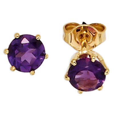 Ohrstecker rund 585 Gelbgold 2 Amethyste lila violett Ohrringe