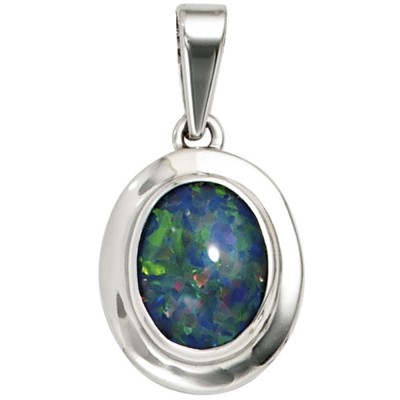 Anhänger oval 585 Weißgold 1 Opaltriplette Goldanhänger