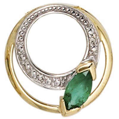 Anhänger rund 585 Gelbgold 2 Diamanten 0,01ct. 1 Smaragd grün Goldanhänger