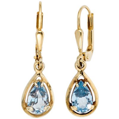 Boutons Tropfen 333 Gelbgold 2 Spinelle hellblau blau Ohrringe Ohrhänger