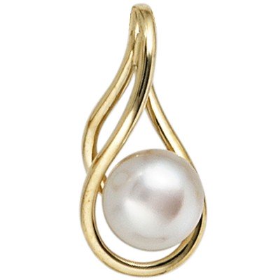 Anhänger 585 Gelbgold 1 Süßwasser Perle Perlenanhänger 1.2g