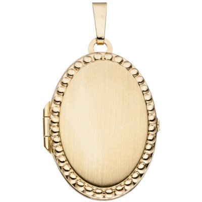 Medaillon oval für 2 Fotos 333 Gelbgold mattiert Anhänger zum Öffnen