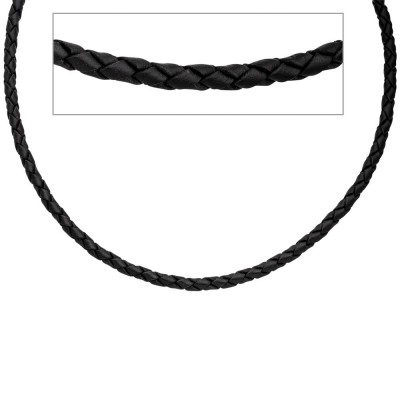Leder Halskette Kette Schnur schwarz 45cm Karabiner 925 Silber