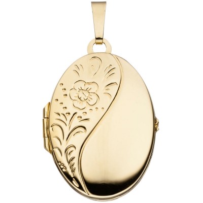 Medaillon oval Blumen 925 Sterling Silber gold vergoldet Anhänger zum Öffnen