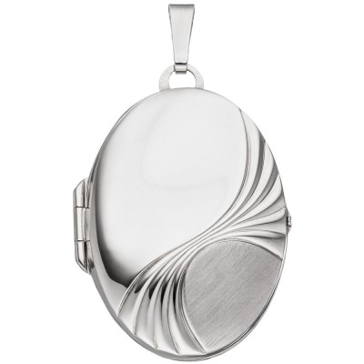 Medaillon oval für 2 Fotos 925 Sterling Silber rhodiniert Anhänger zum Öffnen