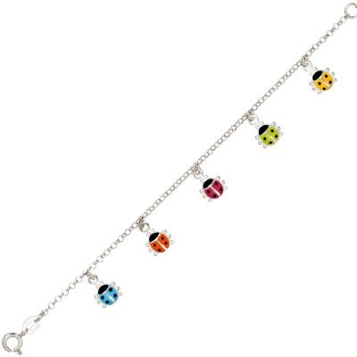 Kinder Armband mit bunten Marienkäfer Anhängern 925 Silber 16cm Kinderarmband
