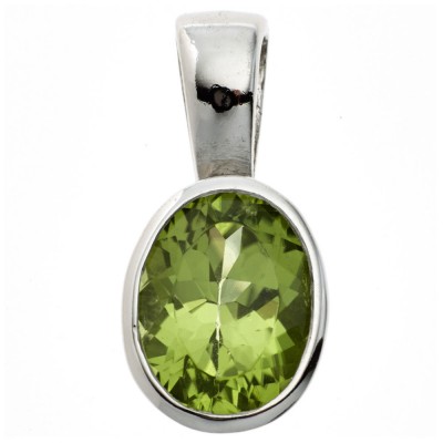 Anhänger oval 925 Sterling Silber rhodiniert 1 Peridot grün