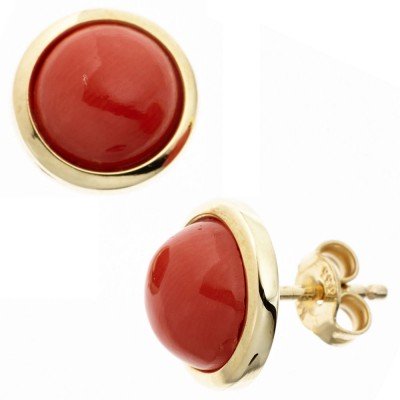 Ohrstecker rund 585 Gelbgold 2 Korallen rot Ohrringe Goldohrstecker