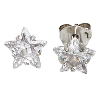 Ohrstecker Stern Sterne 925 Sterling Silber rhodiniert 2 Zirkonia Ohrringe