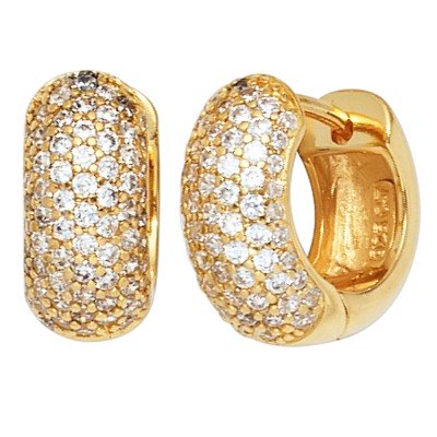 Creolen breit rund 925 Sterling Silber gold vergoldet mit Zirkonia Ohrringe