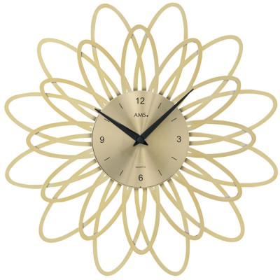 Wanduhr Quarz analog golden modern florales Design