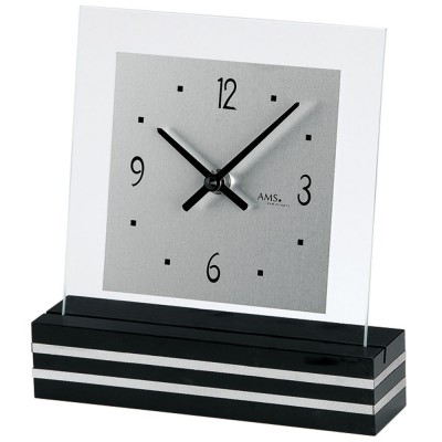 Tischuhr Quarz analog schwarz modern eckig mit Glas und Aluminium